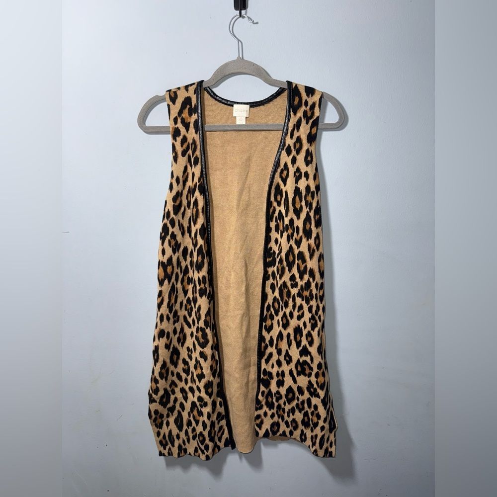 Chico’s women’s leopard Print faux leather trimmed vest size 0 (XS 4/6) EUC